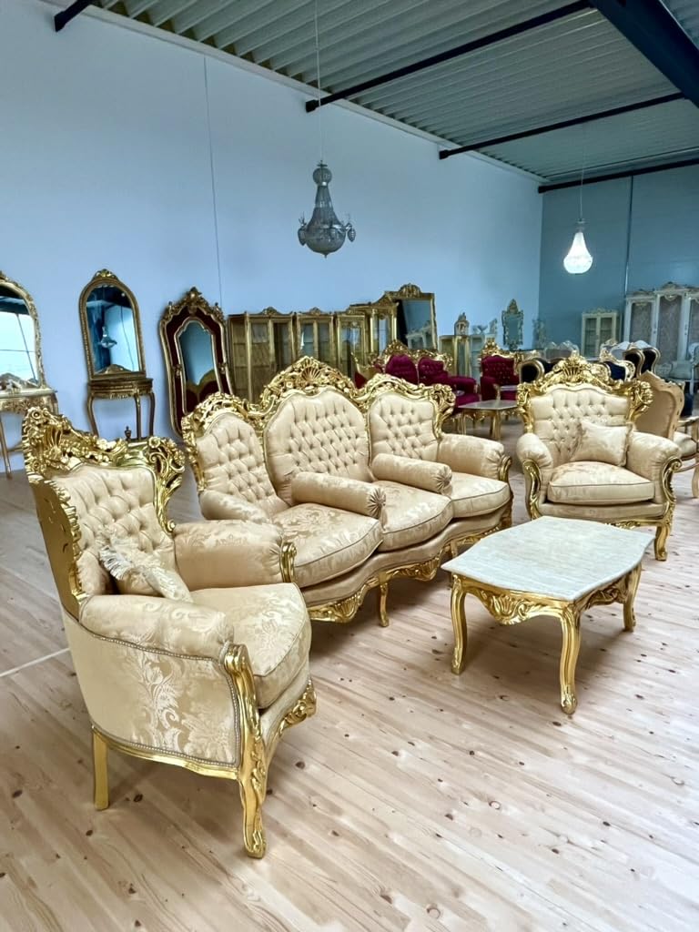 CasAmin Home & Living - Ensemble de canapés style French Louis, finition dorée, rétro, baroque, rococo, pour décoration d'intérieur, d'hôtel et de hall