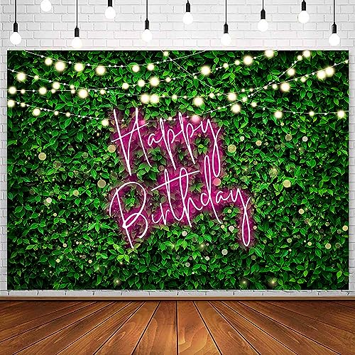 Fondo fotográfico Happy Birthday hojas verdes 7x5ft miniatura 1