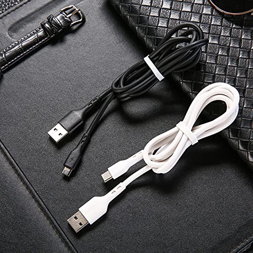 Two Foneng X36 USB C Cables, one black and one white, coiled on a leather surface