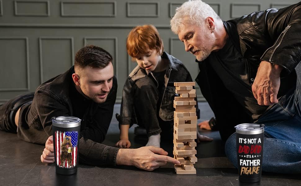 Miniatura 9 de Qtencas Regalos para papá, vaso de viaje con texto en inglés "It's Not a Dad BOD It's a Father Figure" de oso, regalo para el día del padre para