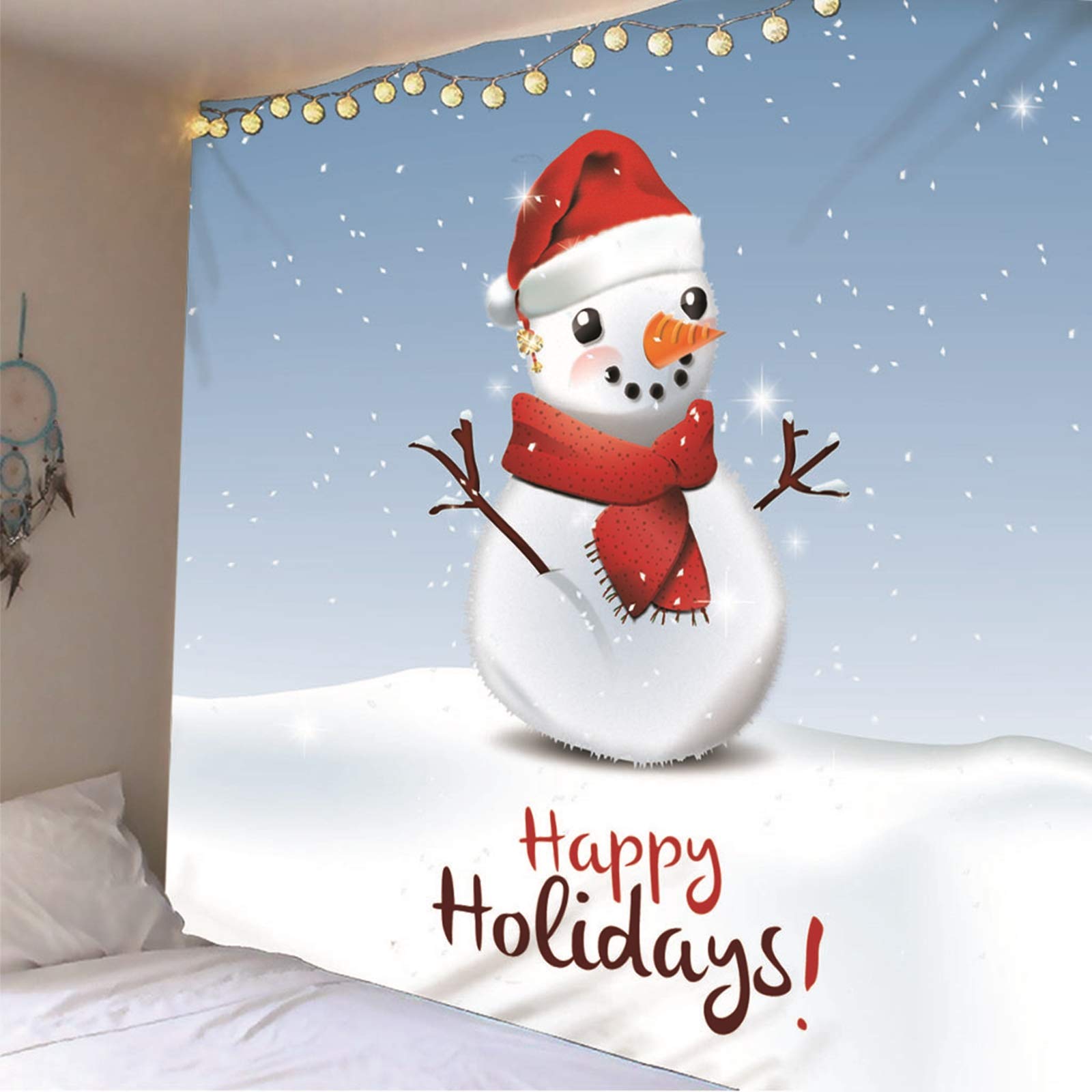 Decorazioni Casa Natale Arazzo, Arazzo Classico da Parete Ramo Pupazzo di Neve Buone Vacanze Grigio Blu Bianco Arazzo Grande da Appendere, 300x260CM