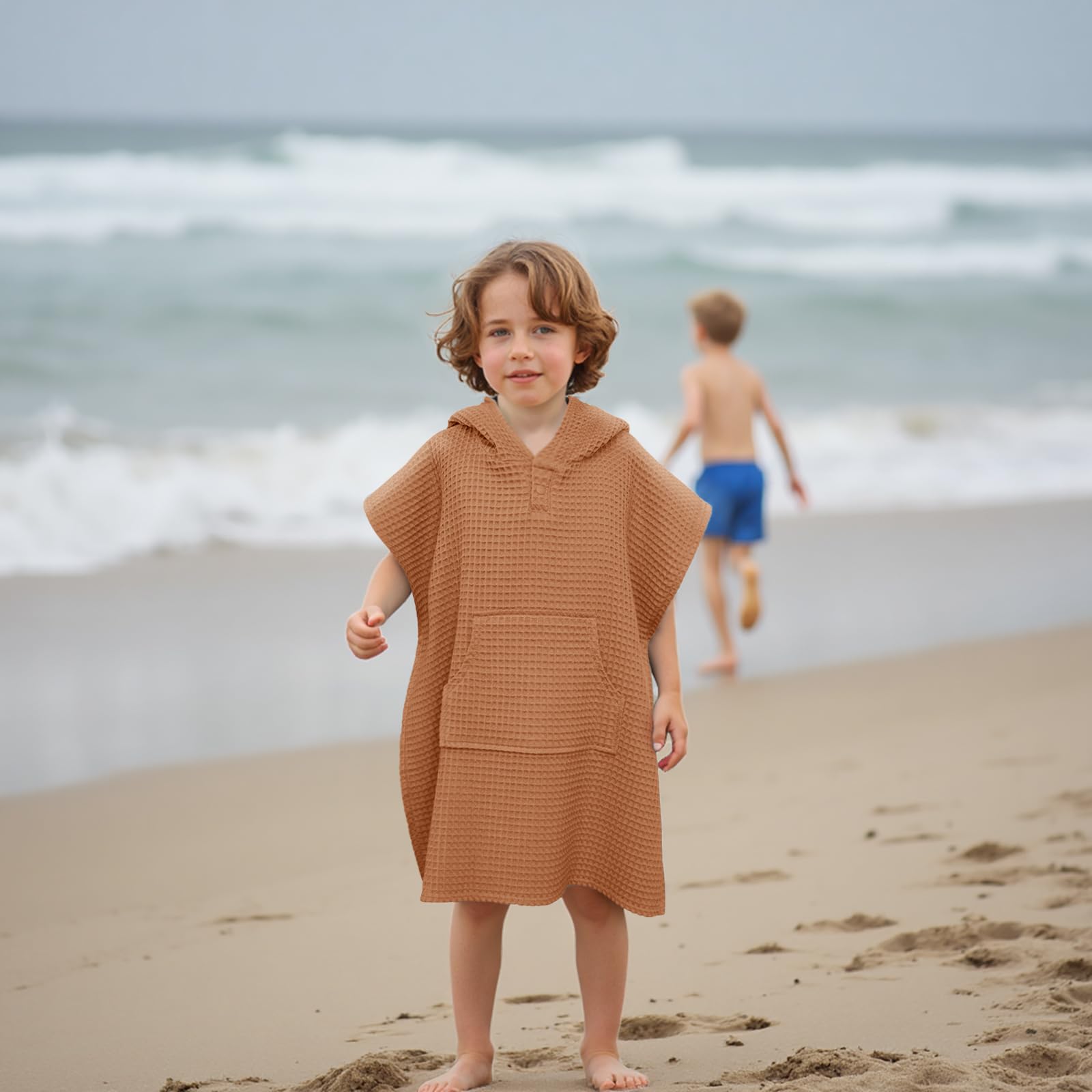 Toalla de playa con capucha para niños, toalla poncho suave para bebés y niños pequeños, toalla ligera de algodón gofre para piscina, baño, playa
