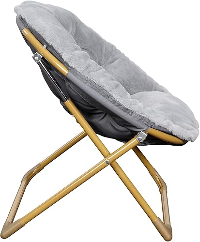 Miniatura 7 de Flash Furniture Gwen - Silla plegable de gran tamaño, silla de luna de piel sintética gris, marco de metal dorado suave, silla plegable portátil de