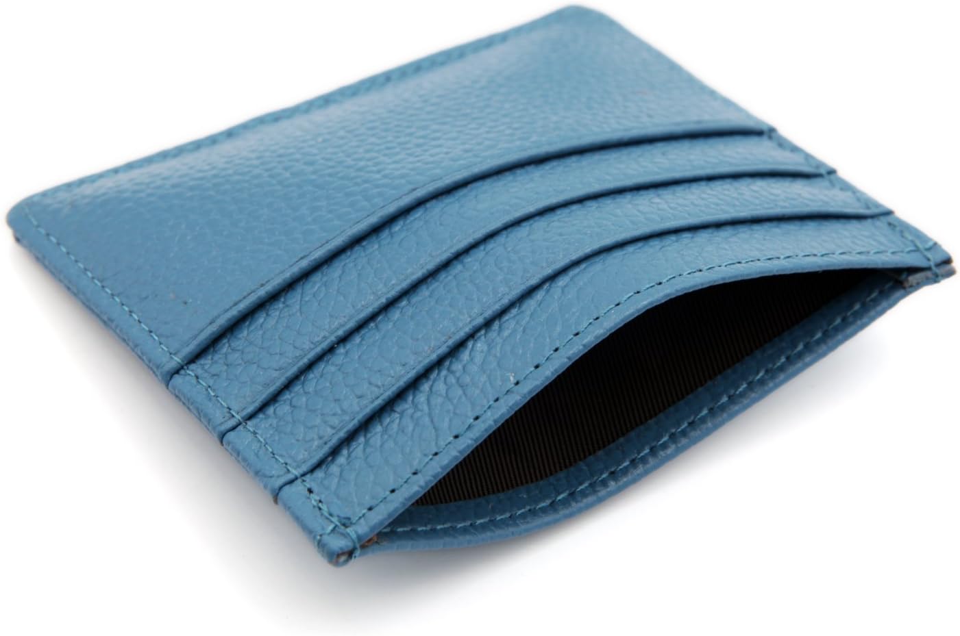 RFID Blocking Front Pocket Wallet - Genuine Leather Slim Card Holder Wallet - Light Blue