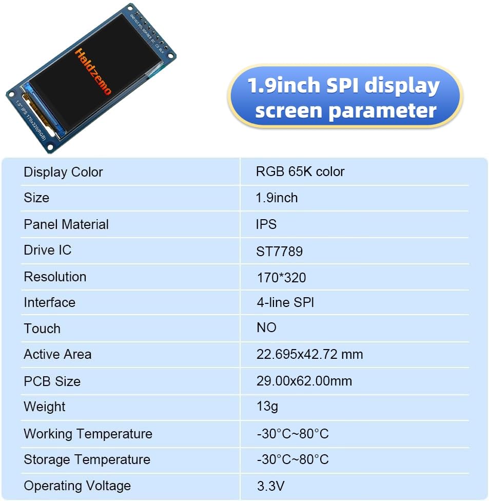 Image of 1.9 inch SPI LCD Display Module 170x320 IPS Screen ST 7789 with 65K RGB Colors Compatible with Arduino