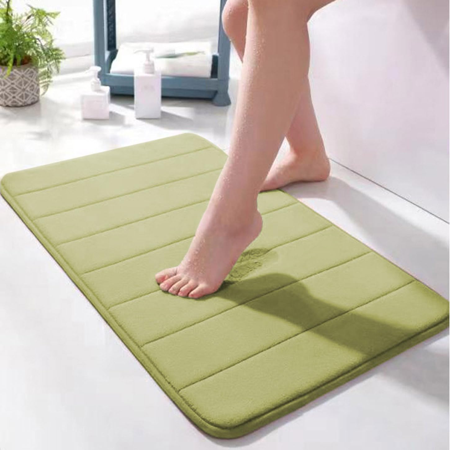 Tapis de bain en mousse à mémoire de forme vert 80x200 cm grand format pour douche