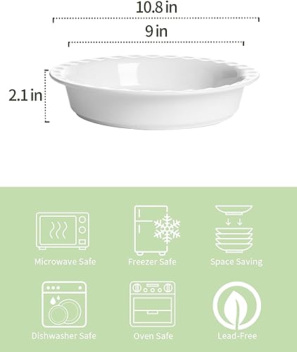 Miniatura 2 de Onniyor Moldes de porcelana para hornear, platos de 10.5 pulgadas, platos antiadherentes de 52 onzas para manzana, calabaza, tartas, platos redondos