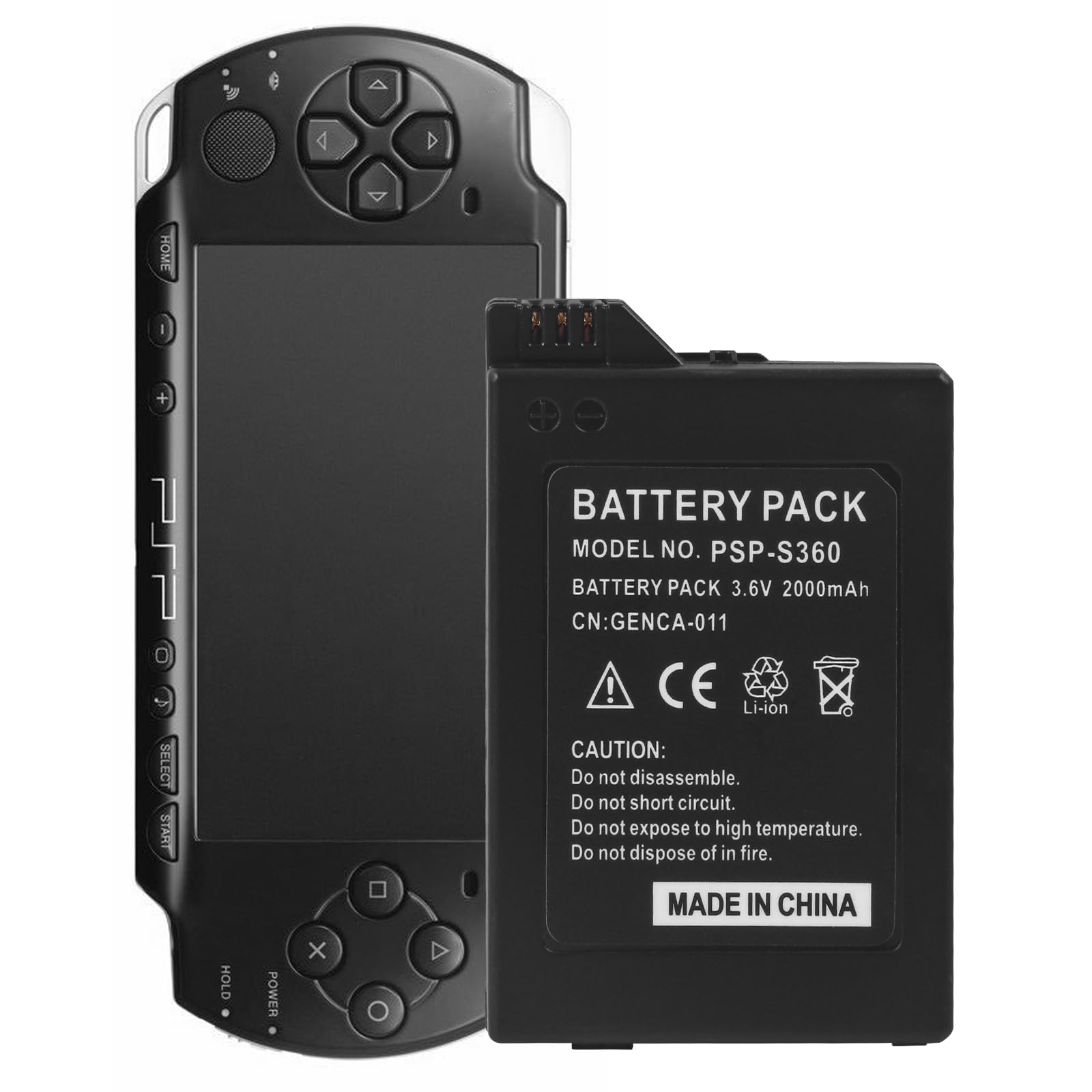 Batterie pour PSP 2000 PSP 3000, 2000 mAh 3,6 V, lithium-ion de rechange, compatible avec Sony PSP 2000 PSP 3000 PSP-S110, avec câble de charge, (pas pour PSP 1000)