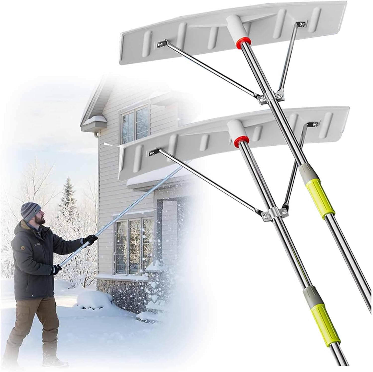 6.3-21 FtSnow Roof Rake Aluminum Telescoping with Pole Rake for High Altitude Roof Snow Removal Tool, Clearing Trucks, Leaves, Debris(Square-Shaped,3–6m/9.8-19.7ft)