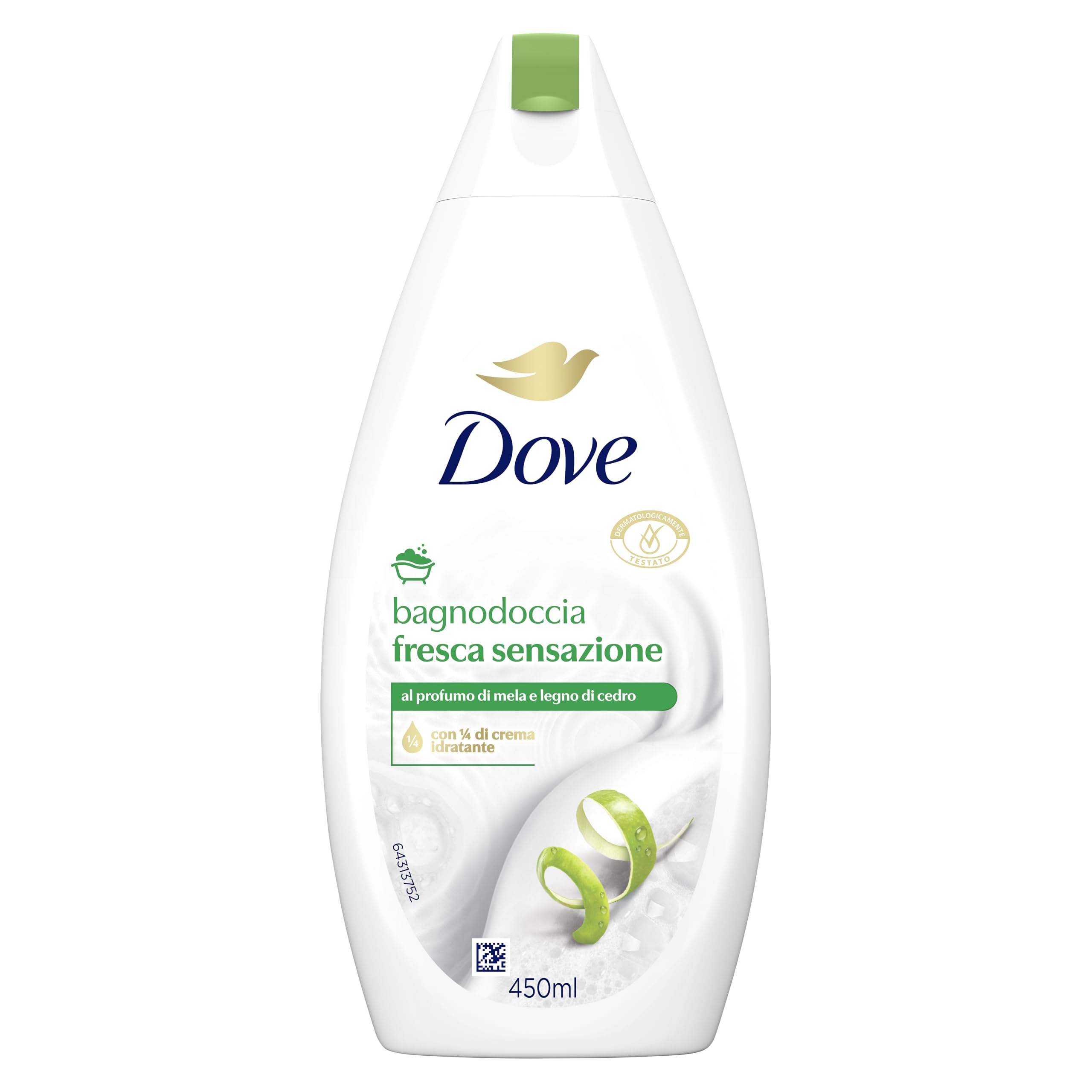 Dove Świeży żel pod prysznic, naturalny naturalny nawilżający, jabłko i drewno cedrowe, 1/4 krem nawilżający, testowany dermatologicznie, żel pod prysznic dla mężczyzn i kobiet, 100% butelka z
