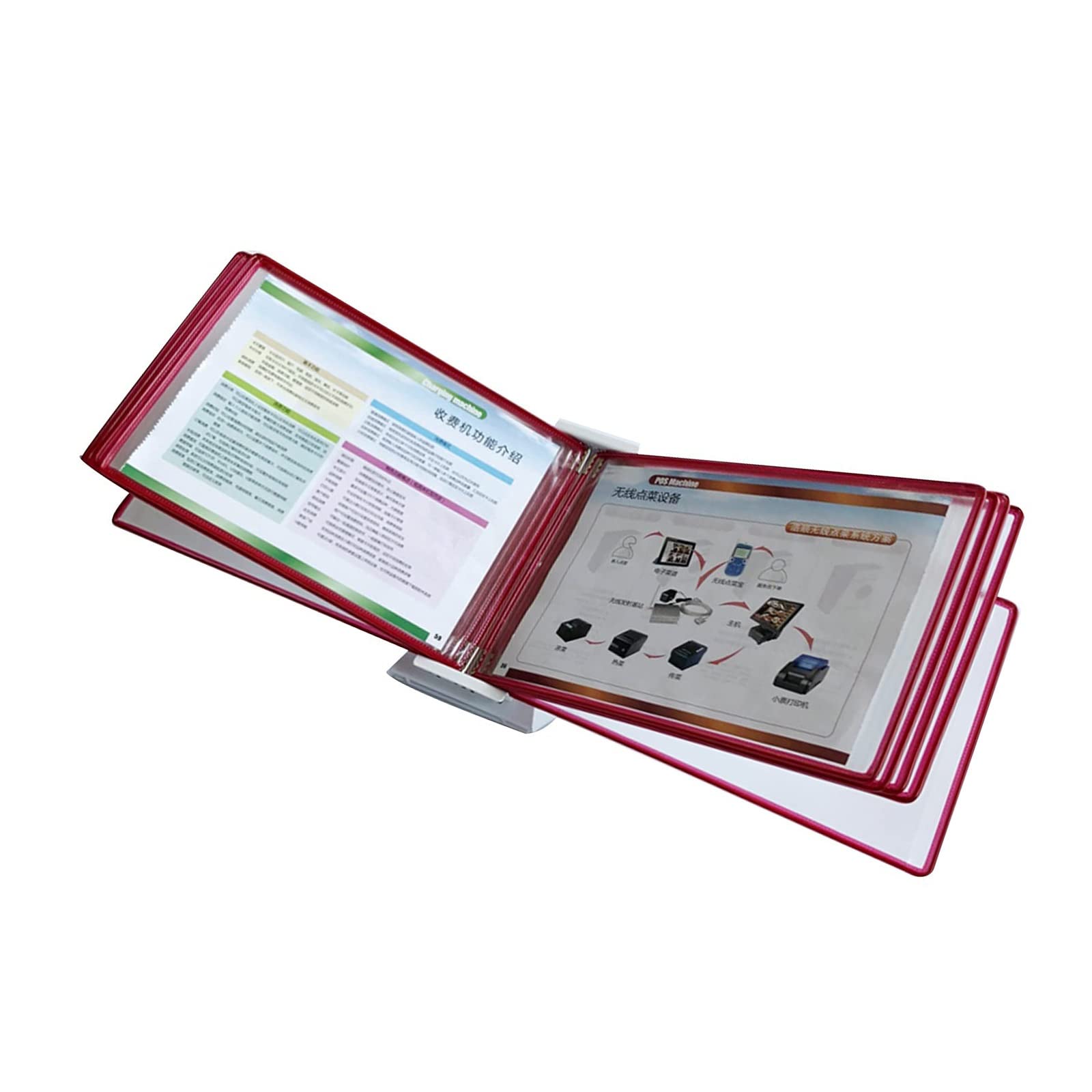 SnamicE Desktop Reference Organizer - Catalog Display Rack, 10-Page Double-Sided Panel, Wall Mount Reference Display System, Flip and Find Reference Display Document Holder,Red