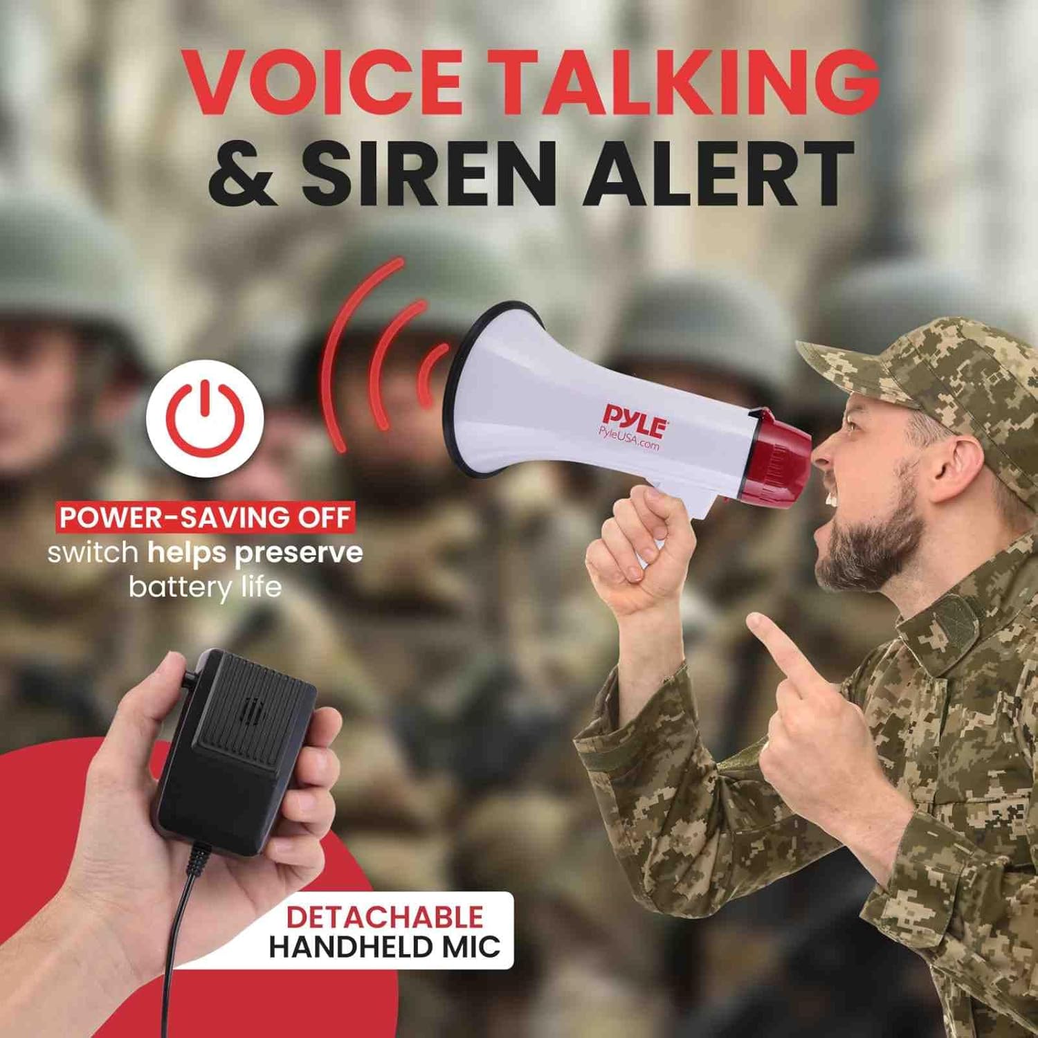 Pyle 40 Watt Professional Megaphone Clear Sound & Ergonomic Grip - Multi-Function with Talk, Siren, Volume Control - Detachable Handheld Mic - Indoor & Outdoor Sports, Emergency Response