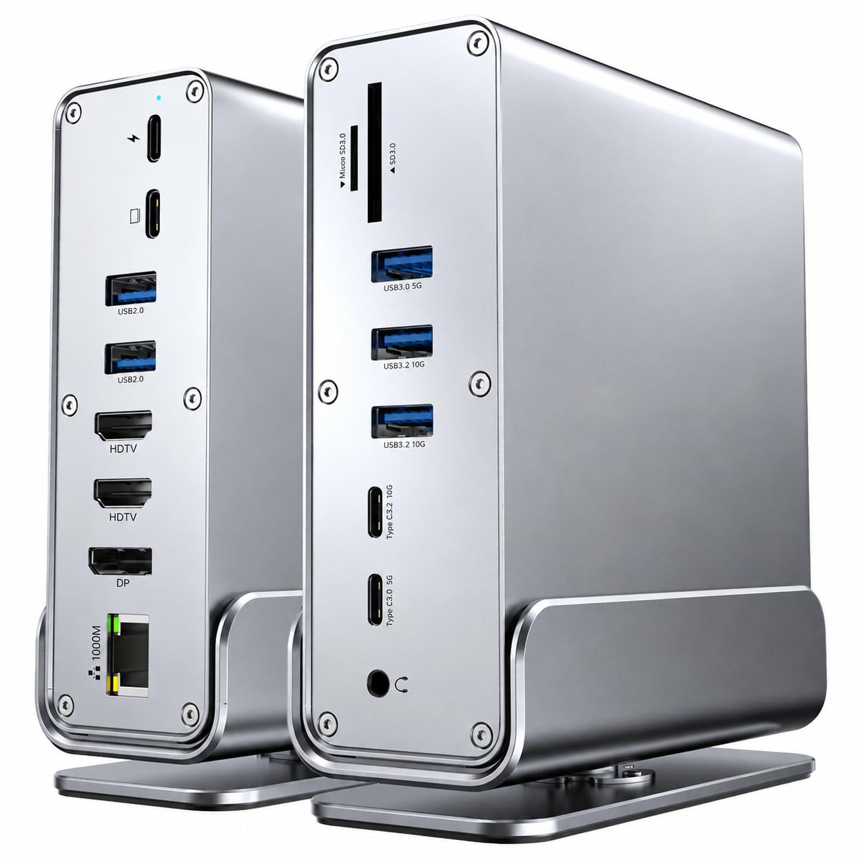 Dock Station USB-C 15 em 1 para Notebook com 3 Monitores, Hub Vertical com HDMI 4K,