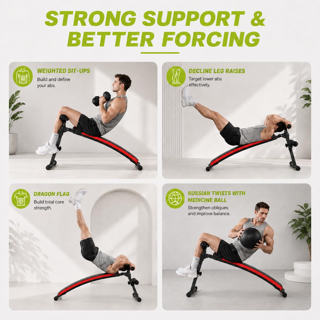 Adjustable Decline Ab Bench Foldable Sit Up Bench for Home Gym Core Training 440 lb Capacity