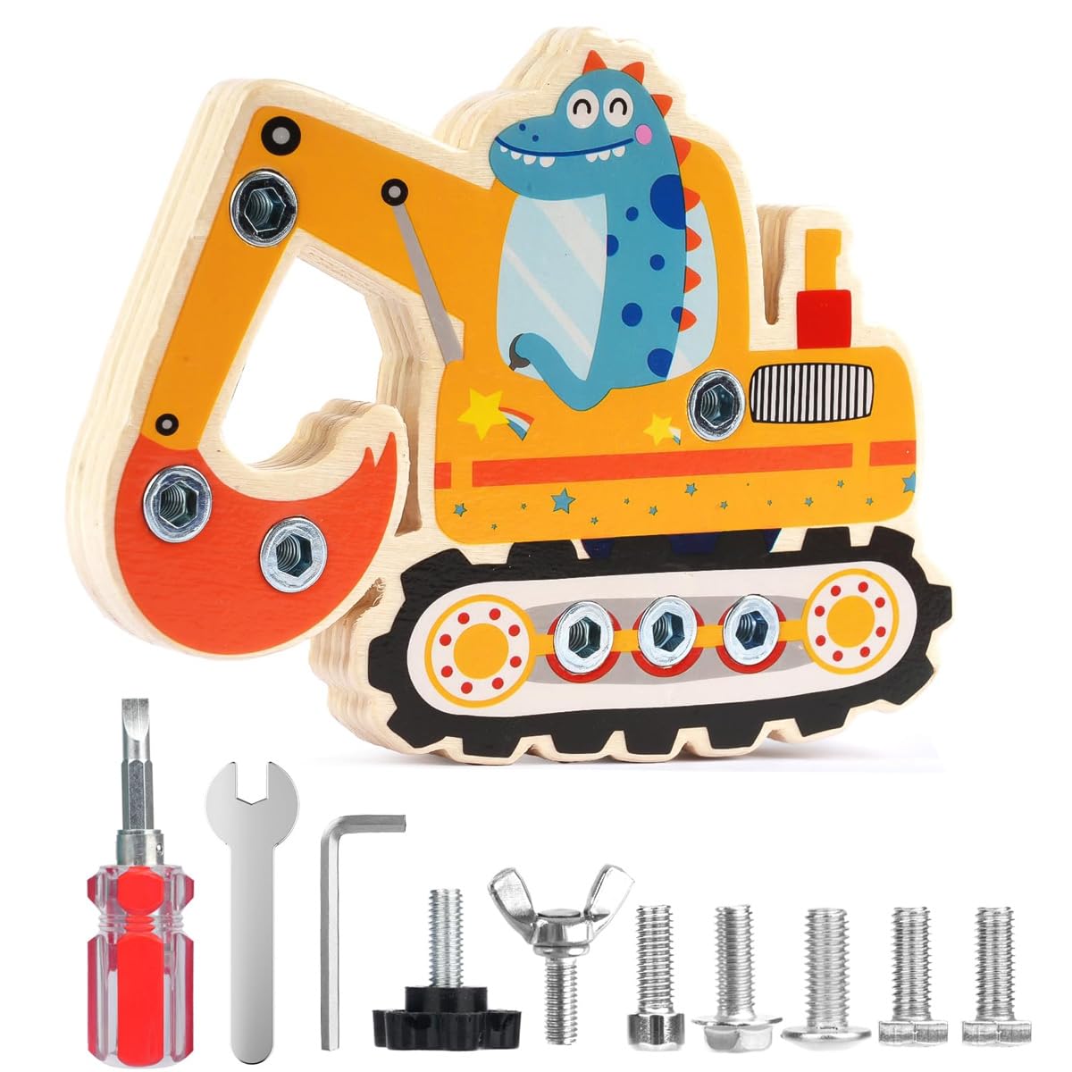 Orivin Wooden Dinosaur Digger Set, Dinosaur Digger Nuts Fun Disassembly and Assembly Tools Suitable for Developing Brainpower