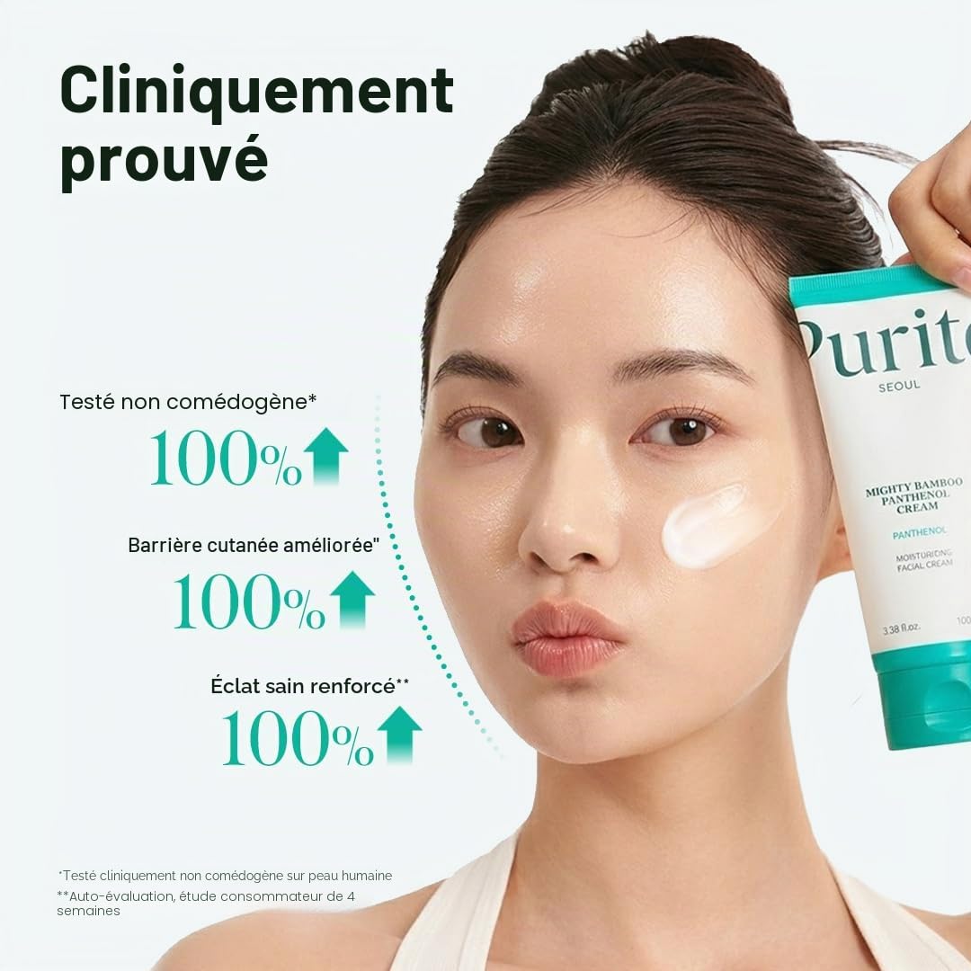 PURITO Mighty Bamboo Panthenol Cream, Post-Acne Moisturizer, Recovery & Glow Boost, Silicone-Free, Non-Comedogenic, Vegan, Korean Skincare 3.38 fl oz / 100ml