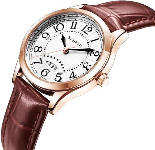 Miniatura 7 de Reloj Clásico Szaikyri para Mujeres con Números Árabes de Fácil Lectura, Reloj para Damas con Calendario, Resistente al Agua