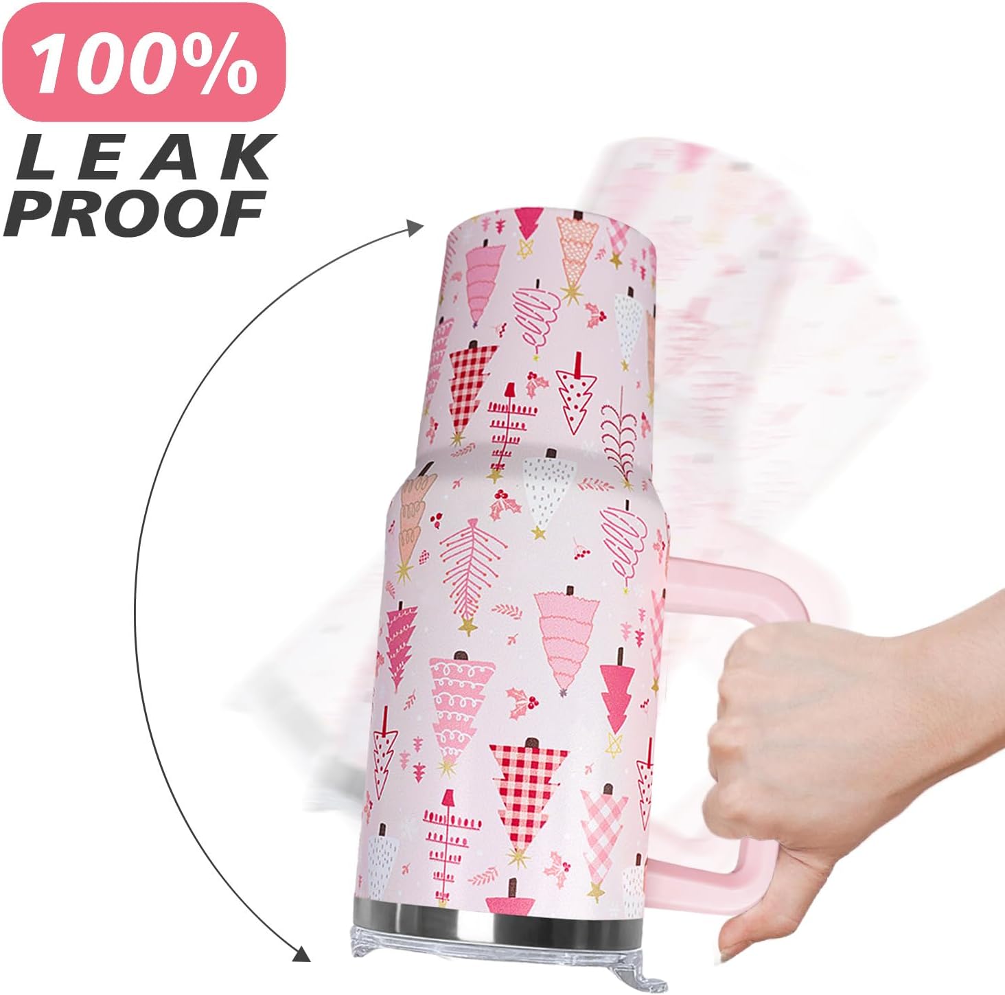 Ceovfoi 40 Oz Pink Christmas Tree Tumbler With Handle,Christmas Tree Coffee Travel Mug Cup,Christmas Decor,Christmas Gifts for Women - Image 3