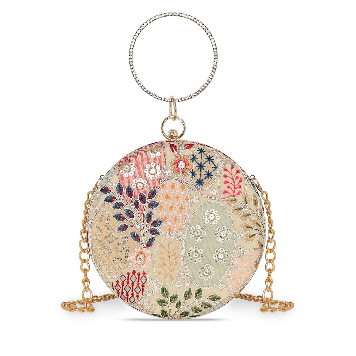 Multicolor Color Blossom Embroidered Round Clutch For Womens-image-19