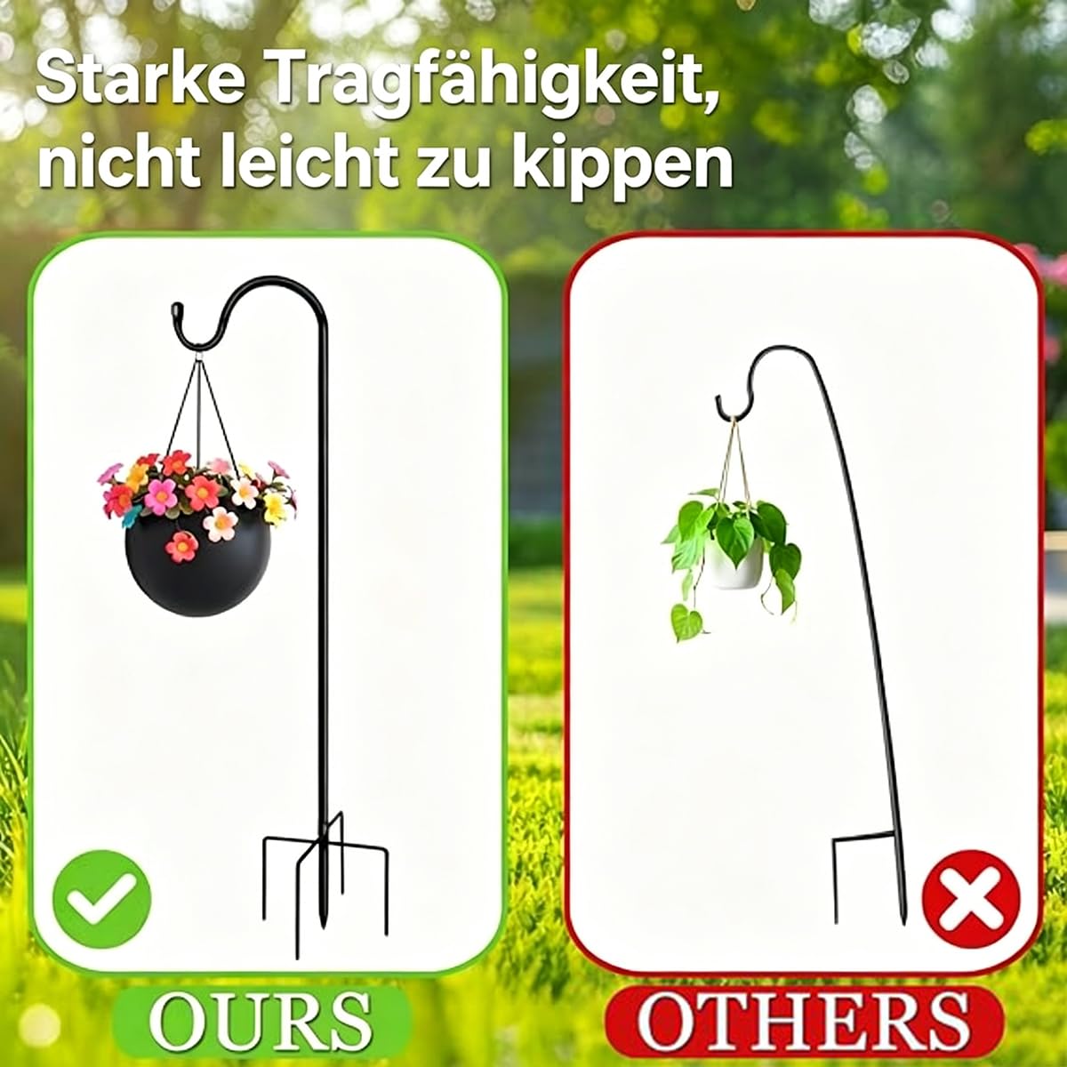 CMASTER Schäferhaken Schwarz, 155 CM Vogelfütterstange mit 5 Krallen, Laternenhalter Hirtehaken, für die Beleuchtung von Laternen, Hochzeitsdekoration verwendet