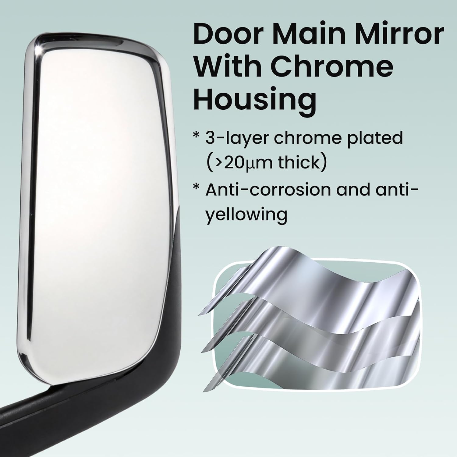 Chrome Door Mirror Assembly for Freightliner Cascadia, Driver Side Heated and Motorized Door Mirror Fit for 2018-2020 Freightliner Cascadia