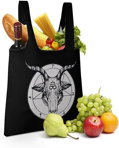 Miniatura 6 de Baphomet Satanic Goat Head Reusable Grocery Bags Foldable Shopping Bag Lightweight Storage Tote Bags with Handles