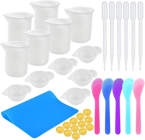Juego de herramientas de 36 tazas medidoras de resina de silicona, tazas medidoras de silicona de 3.3 fl oz, tazas de mezcla de silicona, pipetas de