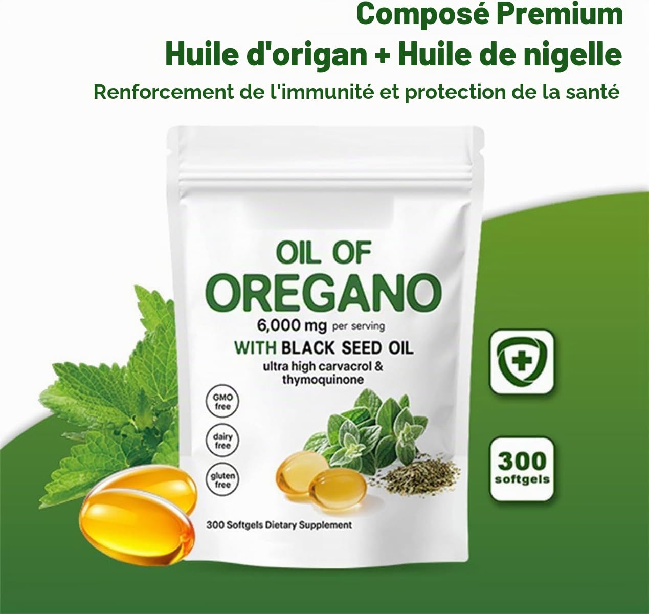Re-silia Huile d'origan Softgels, huile Resilia d'origan avec 6000 mg d'huile de graines noires, facile à avaler, immunité naturelle, riche en nutriments, expérience de bien-être amélioré (3)