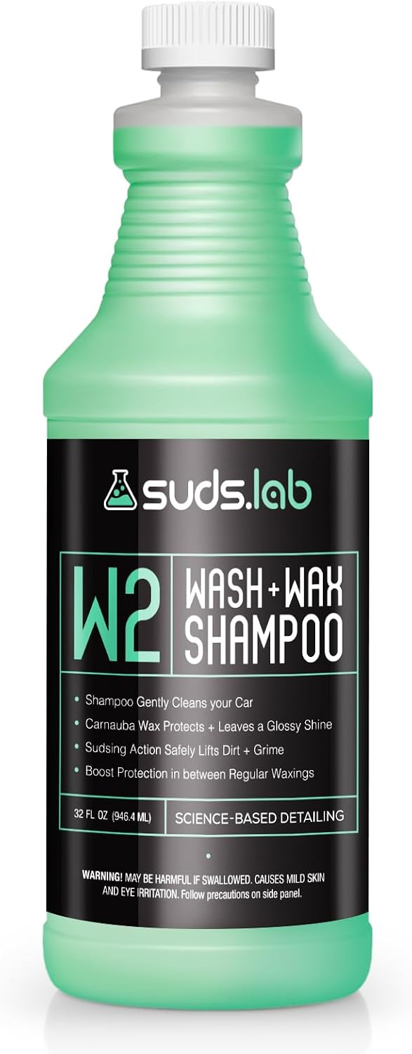 Suds Lab W2 Car Wash plus Wax Shampoo, Gentle Auto Shampoo that Cleans, Restores Shine, and Protects - 32 oz