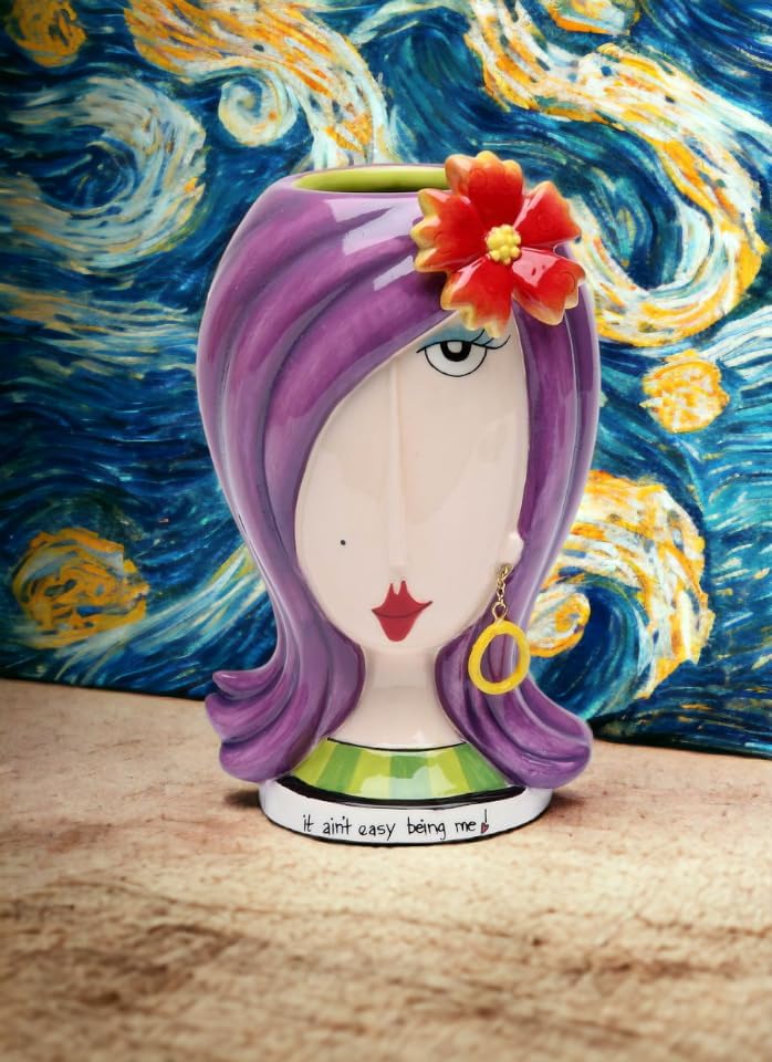 Fine Ceramic Lady Makeup Brushes Holder Vase (It Ain't Easy Being Me!) (Brushes NOT Included), 5-7/8" H