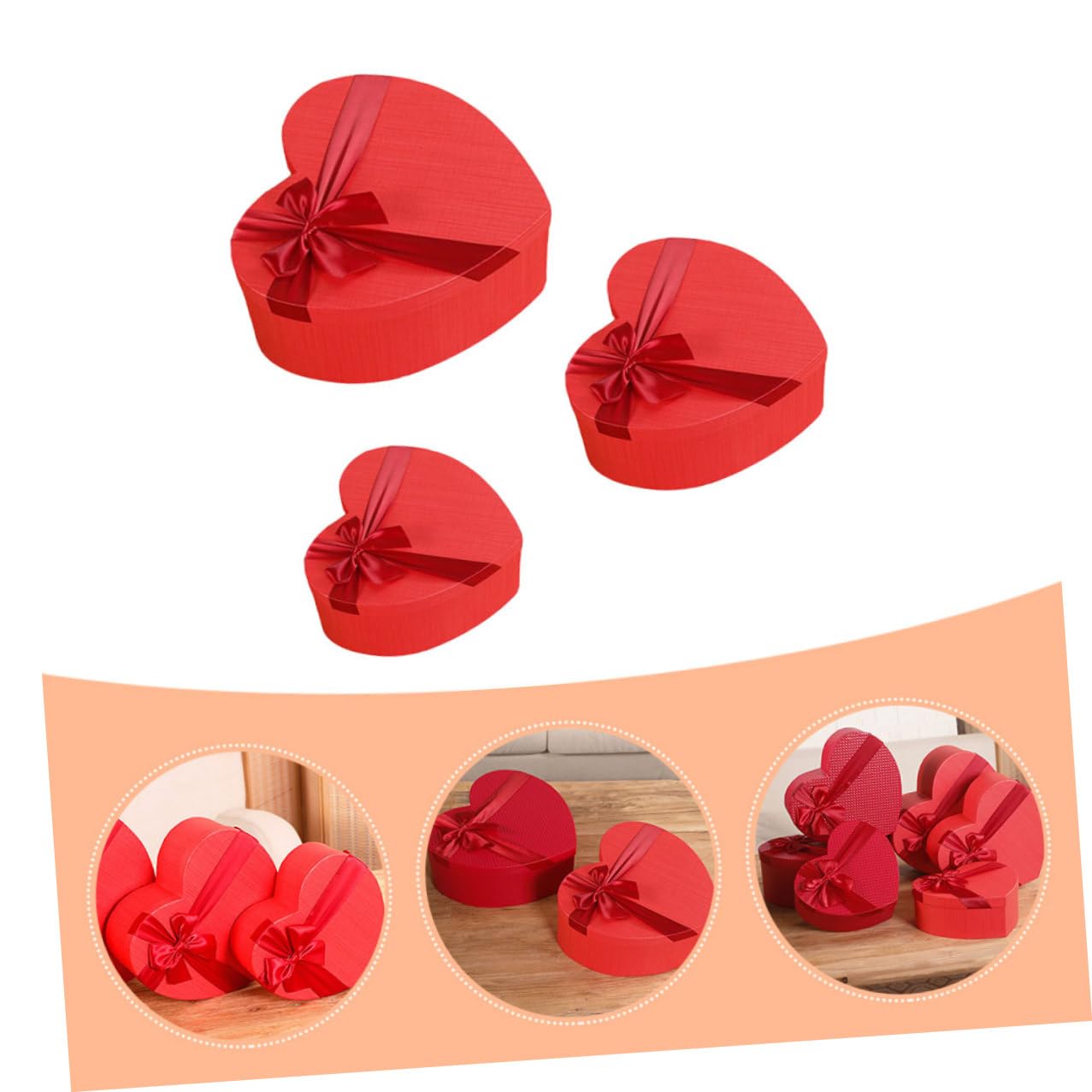 GARIOUANS Herzförmige Geschenkbox 3 Stück Rot Valentinstag Aufbewahrungsbox Papierbox mit Deckel für Schmuck und Süßigkeiten