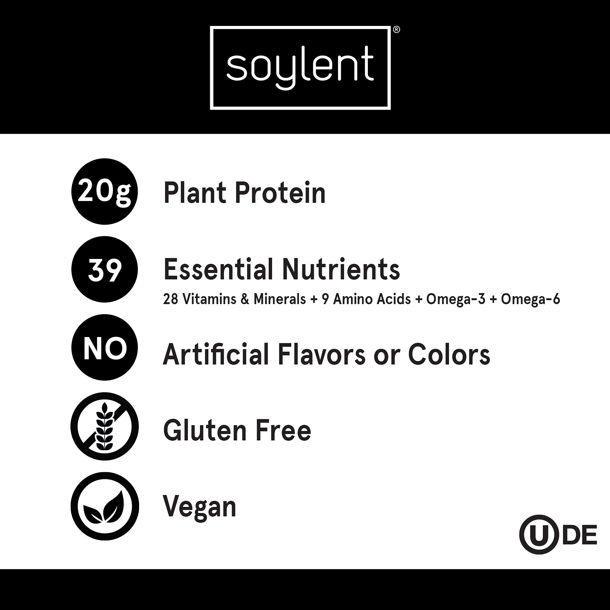 Soylent Complete Nutrition GlutenFree Vegan Protein Meal Replacement