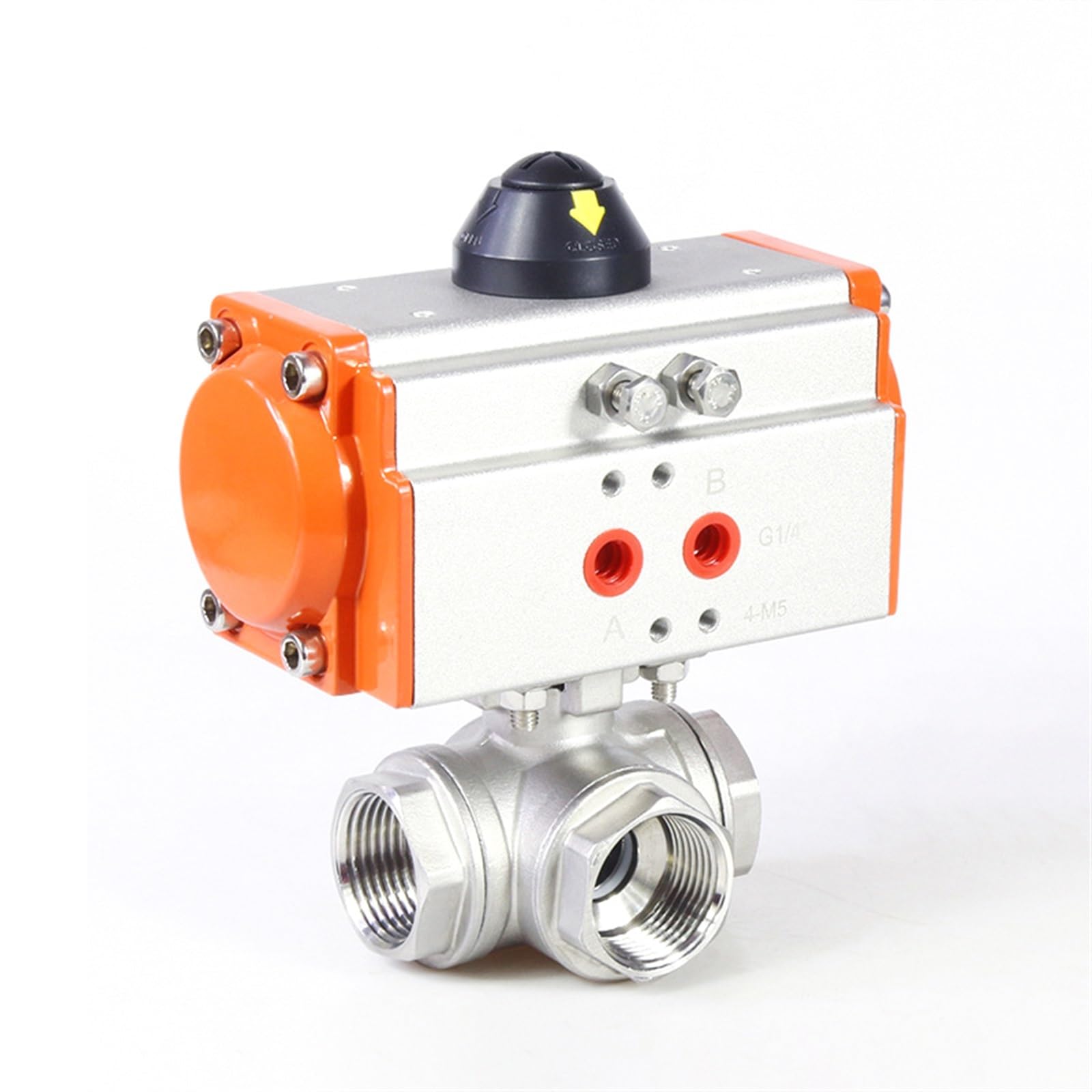 BOOGHIGC Q614/15-16P 1/2inch 304 Stainless steel 3 Way High Platform Pneumatic Ball Valve With Double Acting Cylinder 1Pcs(T Type)