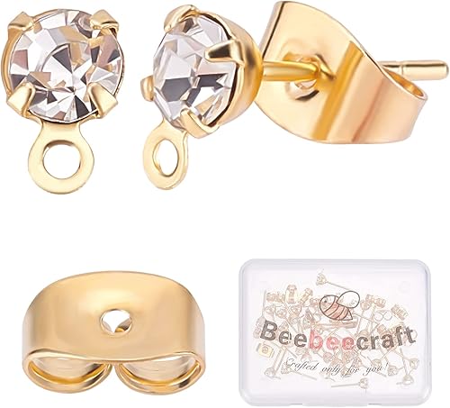 Miniatura 7 de Beebeecraft 30 piezas por caja 3 estilos chapados en oro de 18 quilates con forma de lágrima, planos, redondos, trapezoidales, circonita cúbica, con