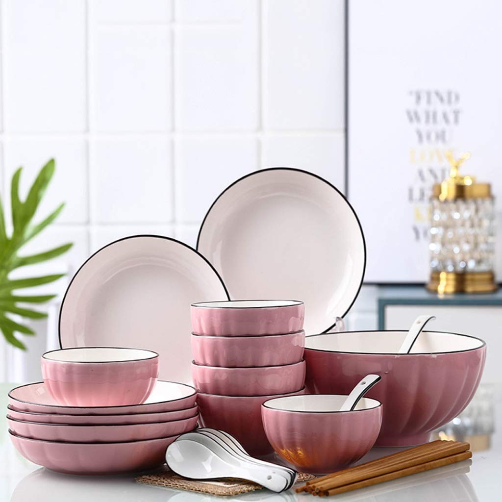 SAeWare Keramik 10-Personen-Haushaltsgeschirr-Set, kreative Essstäbchen, Löffel, Keramikteller, Schüssel, Geschirr-Set, C-