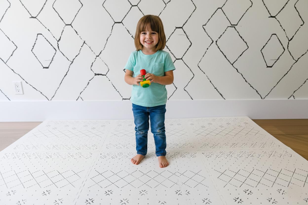 Yay Mats Stylish Extra Large Puzzle Play Mat, Thick, Soft, Non - Toxic Foam Covers 6 ft x 4 ft. Expandable Tiles with Edges - EVA Foam Play Mat for Floor (Carter Mudcloth Tan) — Amazon image 4