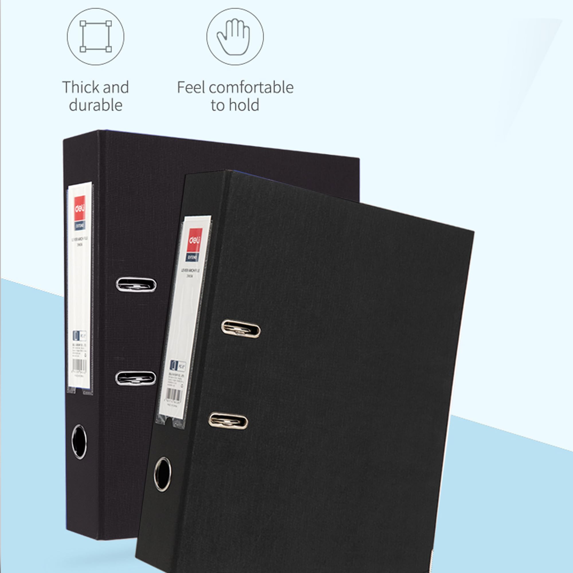 DELI Classeur à levier W39656 FC – Noir, durable, format papier ministre, idéal pour organiser des documents et le rangement de bureau