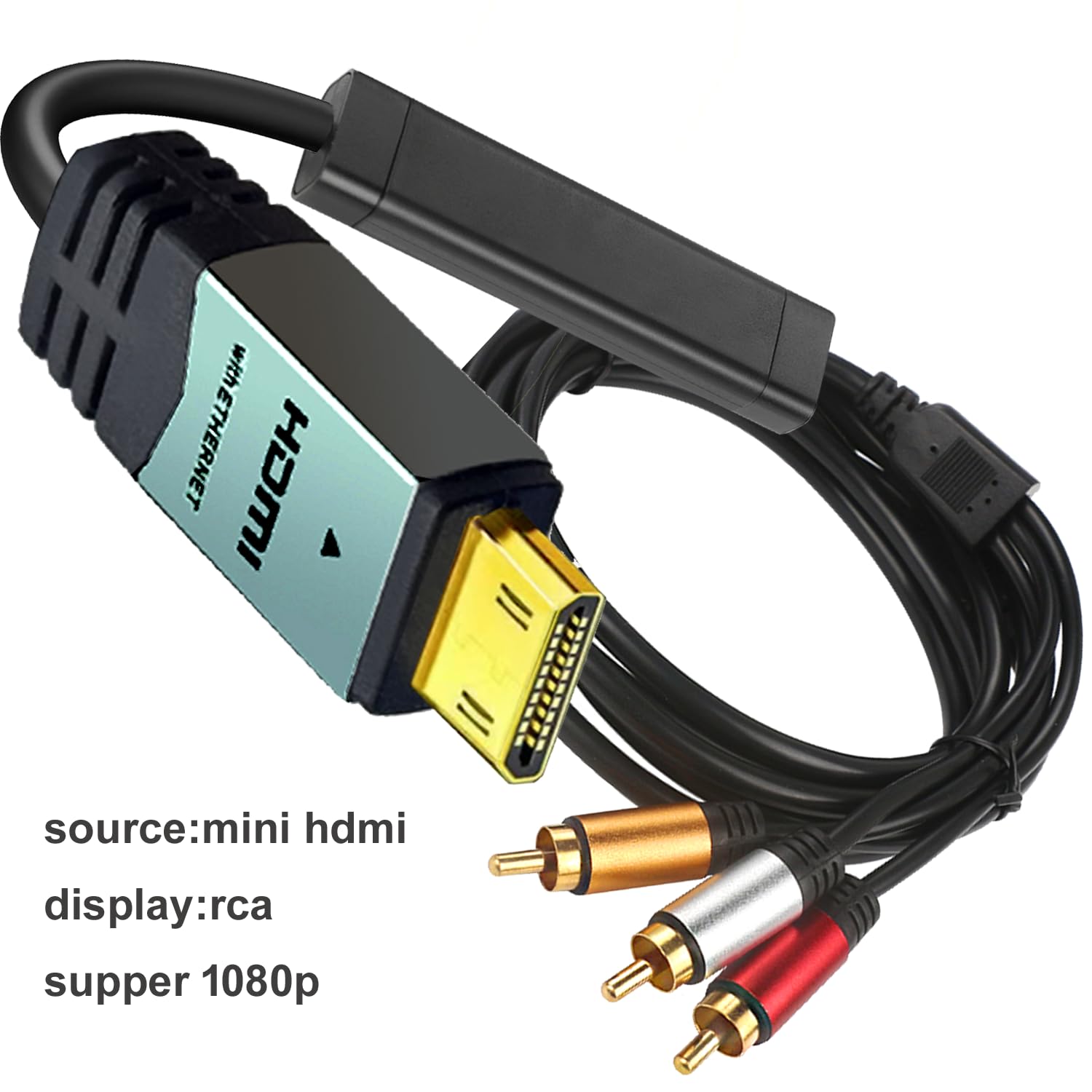60FT Mini HDMI to RCA terminals Cable with Ic,Mini HDMI Cable to 3RCA Support 1080P and Compatible with Sony HDR-XR500, Nikon Z6/ DX D500/ D3200/, Canon EOS 90D