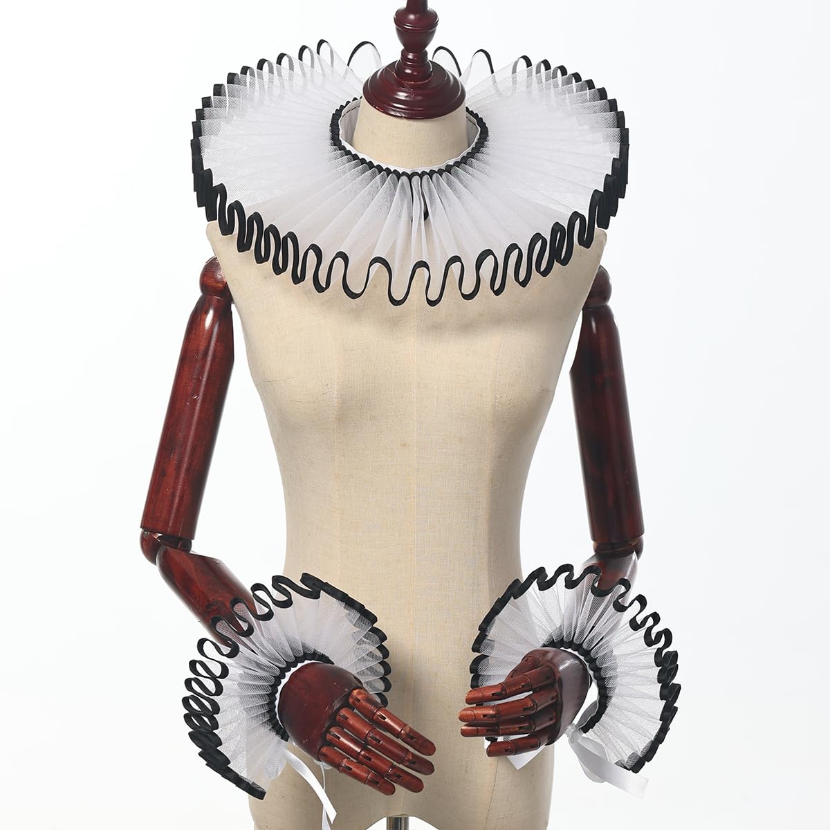 BPURB Renaissance Tudor Queen Elisabethan Dickens Halskrause Kragen Rüschenkragen und Handgelenk Rüschen Manschetten Set Clown Choker Halskragen Manschette