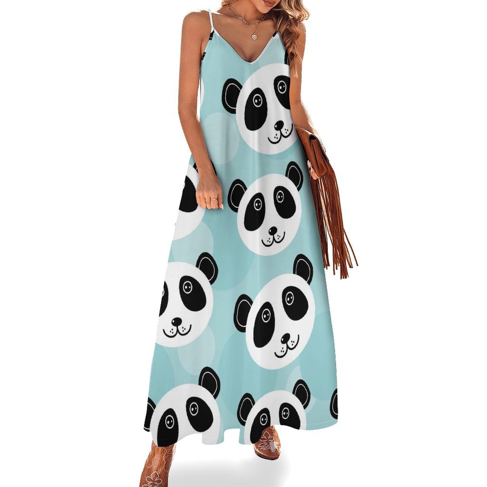 Robe d'été sans manches fluide et légère imprimé panda mignon - 7