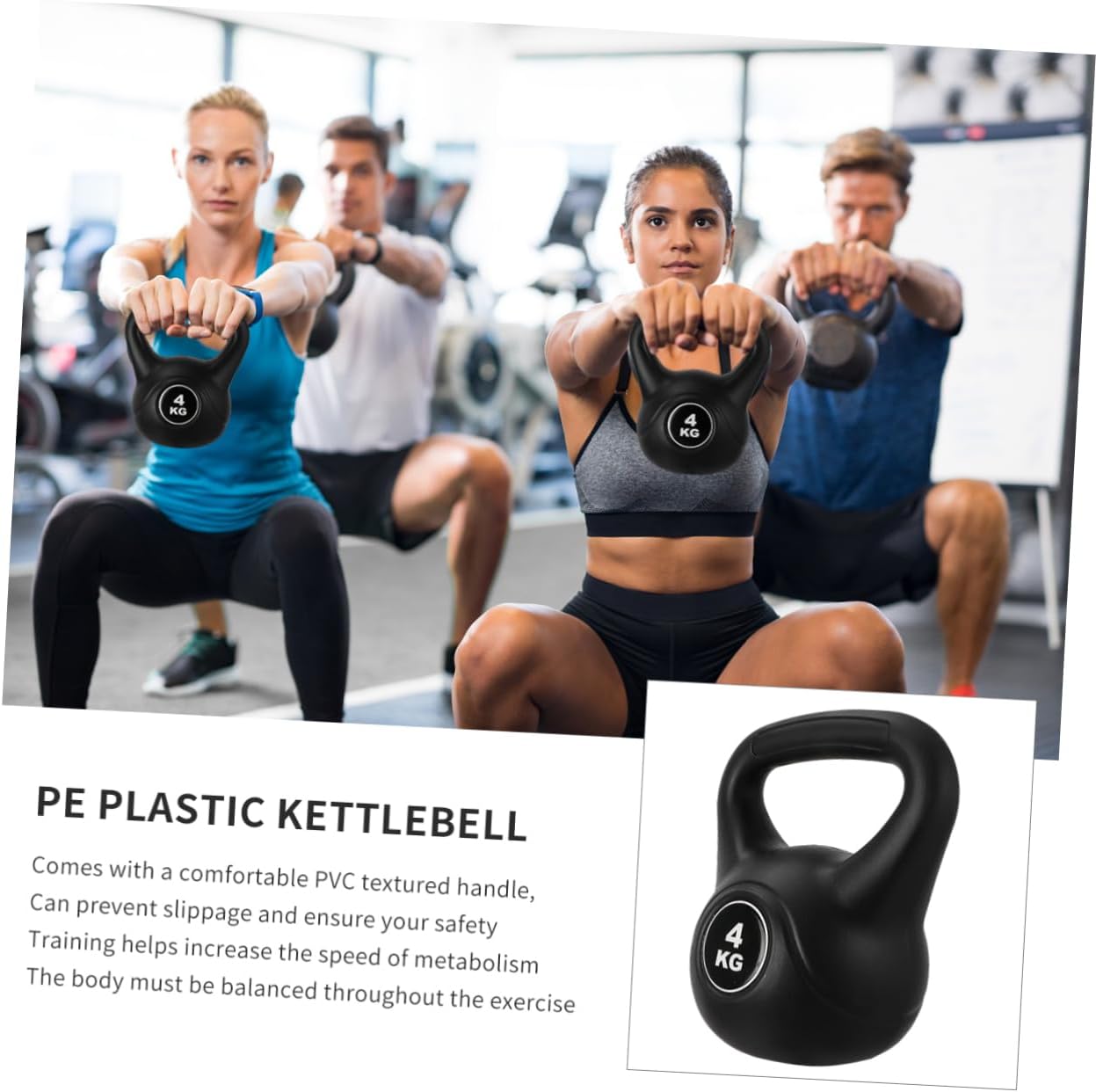 4kg Plastic Kettlebell Portable Weight Grip for Travel Fitness Ergonomic Non- Handle Lightweight and Exercise Equipment for Home and Gym Use Black