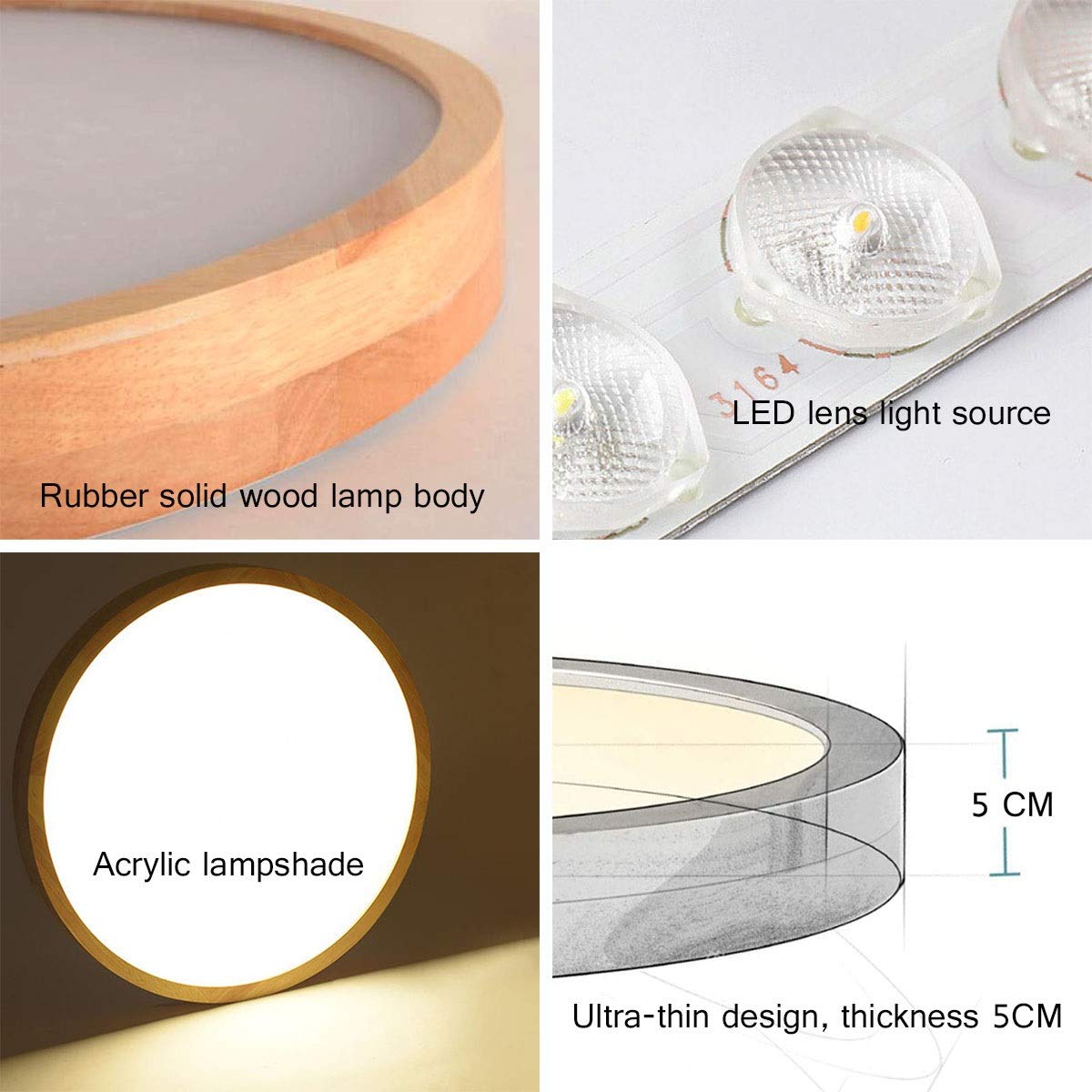 Plafón LED De Madera Redondo Plafón Empotrado Φ40CM 25W 2000LM Regulable Con mando a distancia 3000K-6000K, Plafón LED para Baño, Utilizado En Dormitorios, Cocinas, Salas De Estar, Pasillos