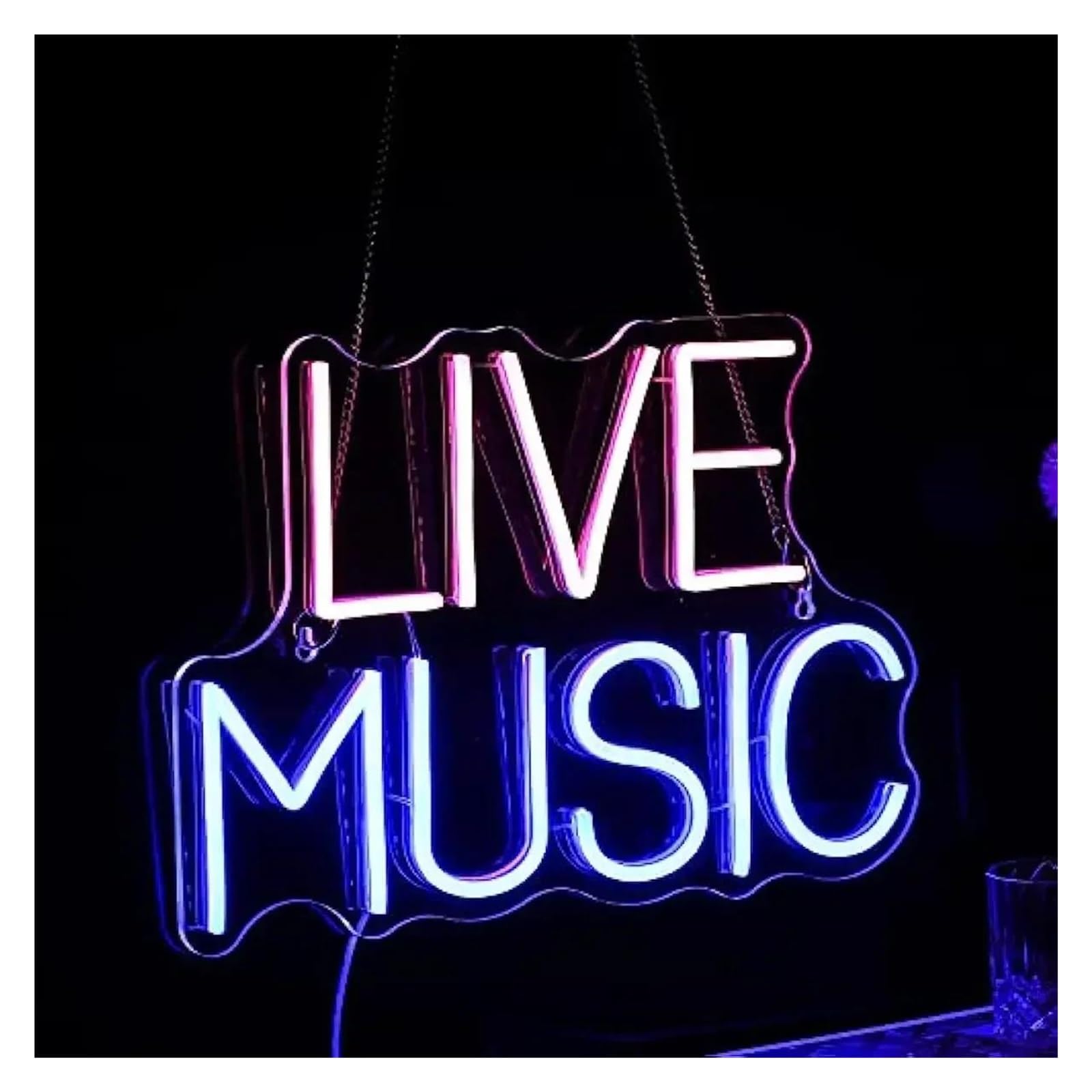 Luz de Diseño de Digital Letrero De Neón Live Music Letra De Luz Regulable Para Decoración De Arte De La Pared Alimentada Por USB Para Estudio Sala Bar Discoteca 40cm×28cm