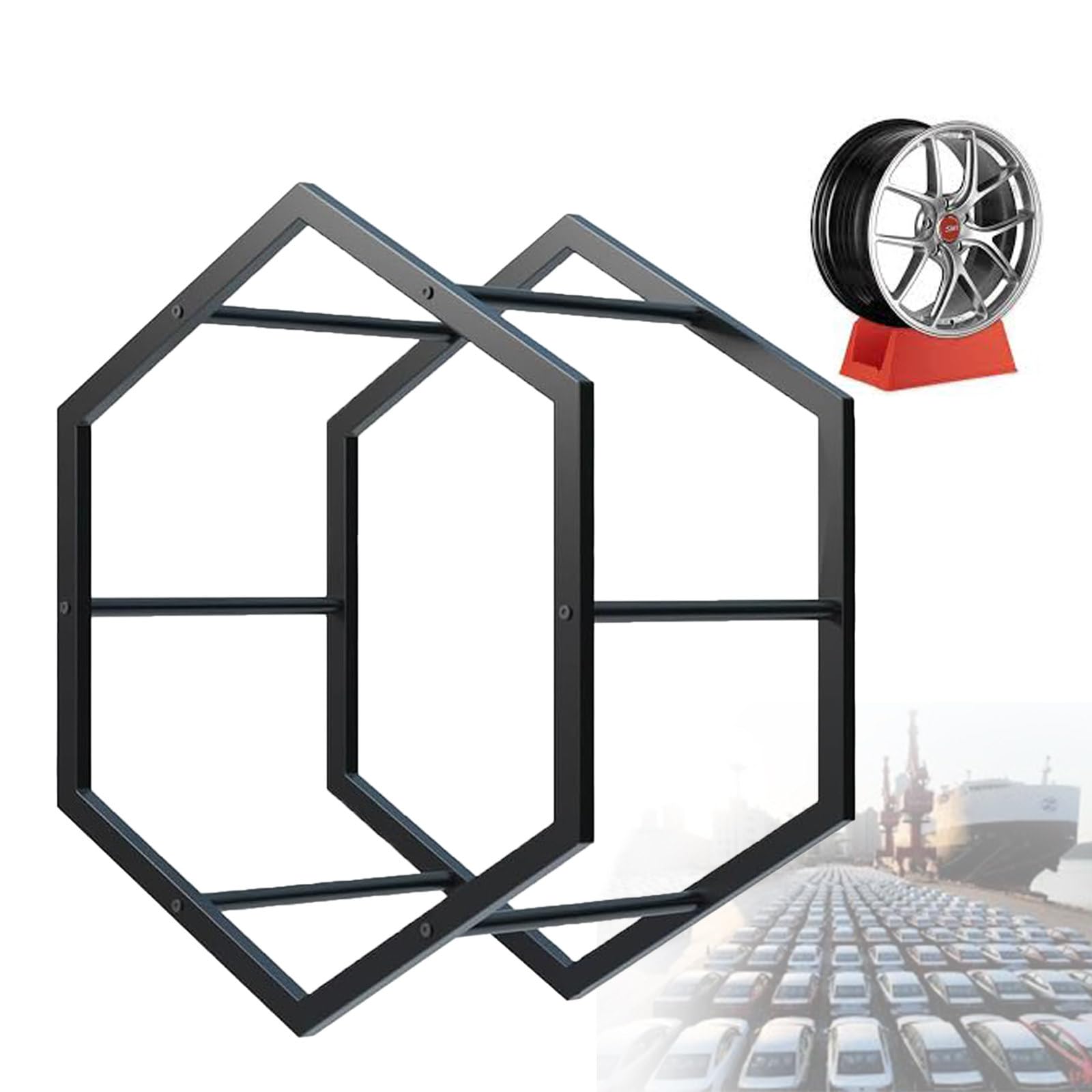 Stojak Na Opony,OszczęDzająCe Miejsce PółKi Na Felgi Do Opon,4s Shops/Exhibition/Garage Stojaki Na Opony Samochodowe,SkłAdany Stojak Na KołA Samochodowe Z żElaza,Blackhexagonalwheelframe