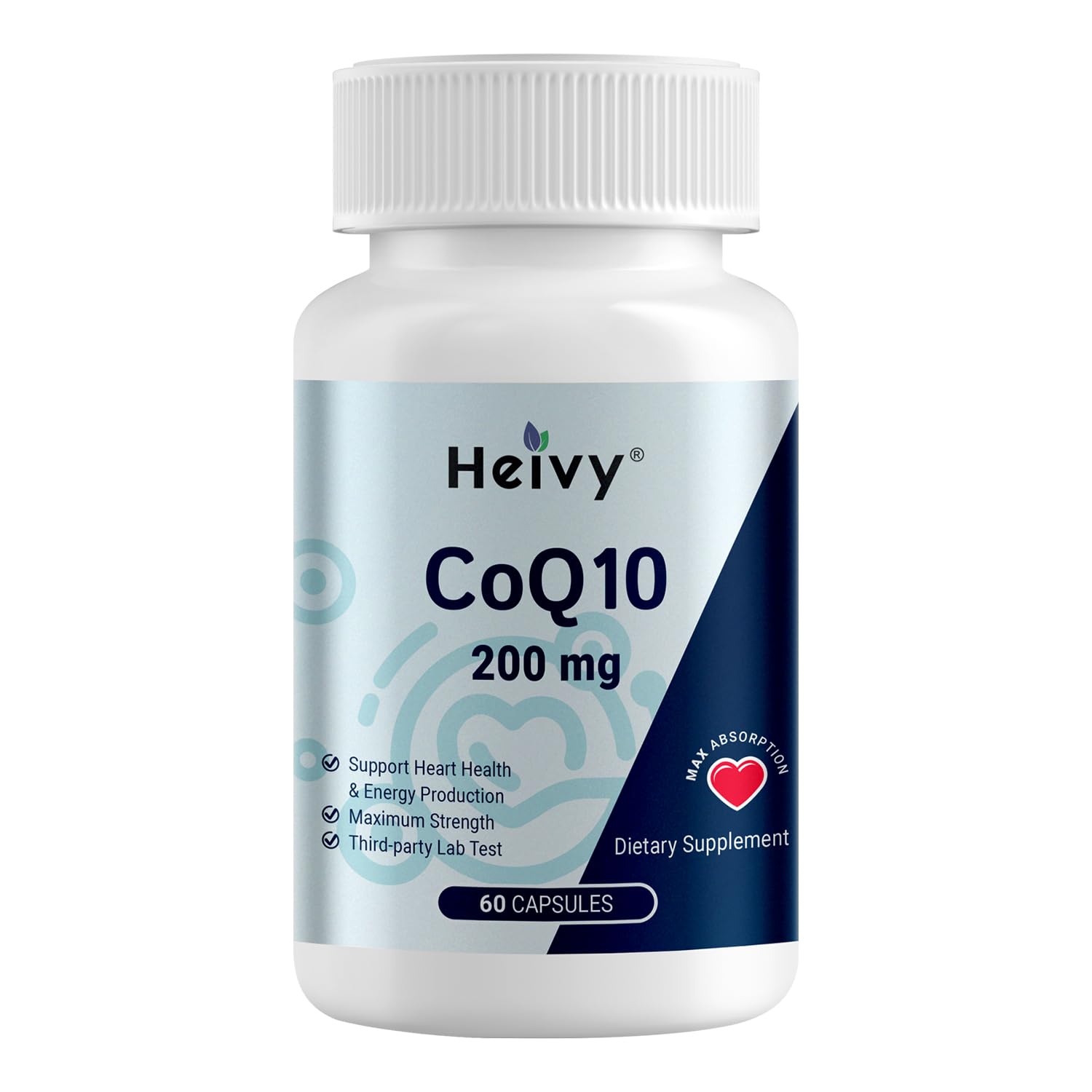 Heivy CoQ10 200mg, High Absorption Coenzyme Q10 Supplement for Heart Health, Antioxidant & Energy Support, Made in USA, 60 Vegan Capsules