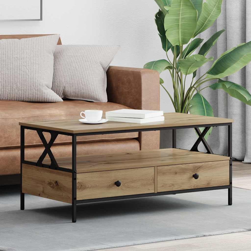 Table basse en chêne artisanal au design moderne pour un salon élégant