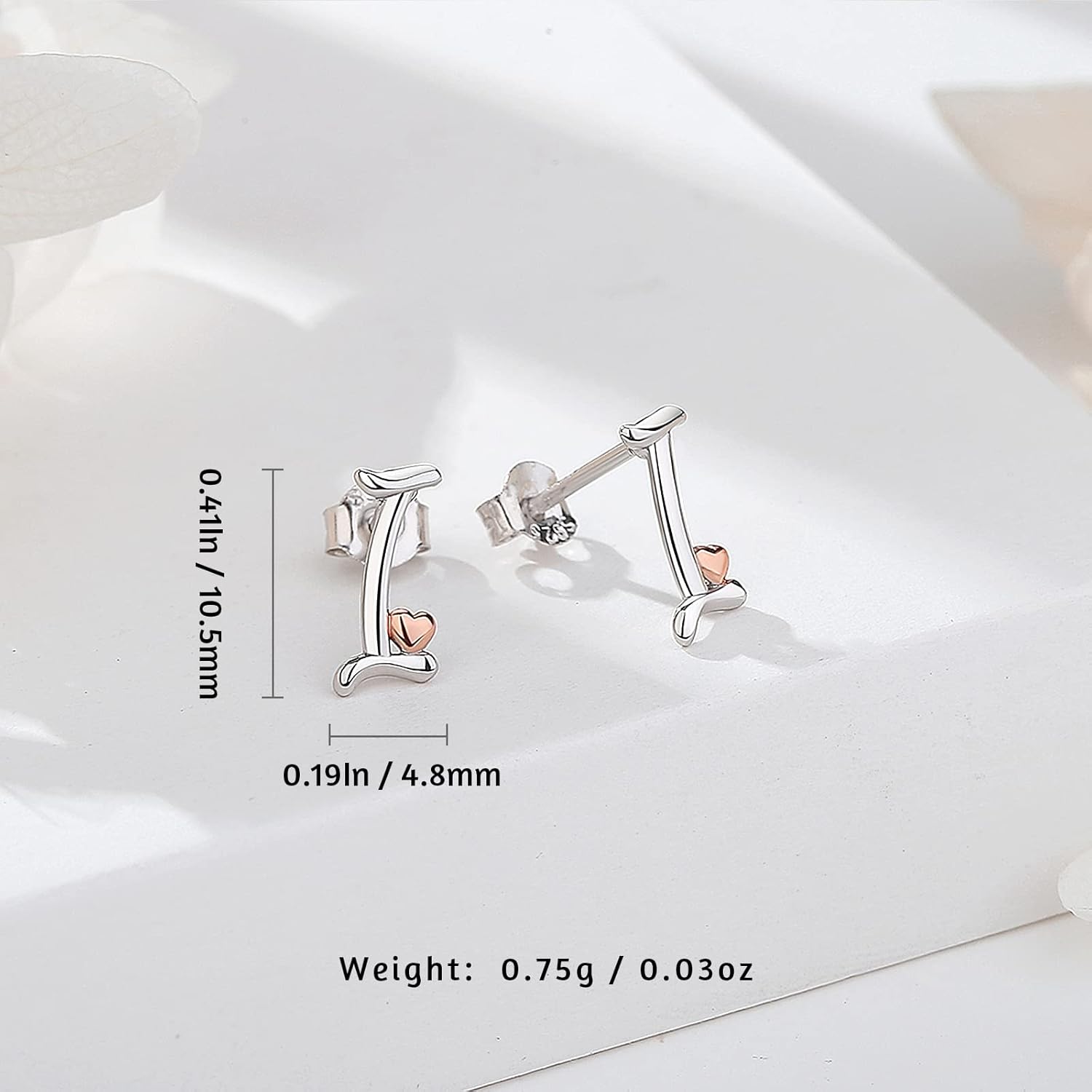 CELESTIA 925 Sterling Silver Initial Earrings 26 Letter with Rose Gold Heart Earrings Studs