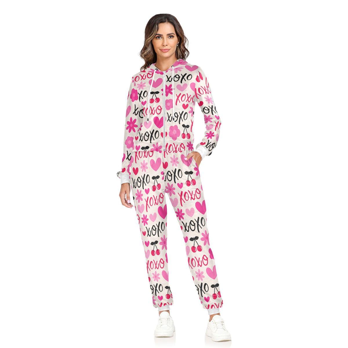 Conjunto deportivo de 2 piezas para mujer, diseño de flores de cerezo, corazón, manga larga, para el día de San Valentín