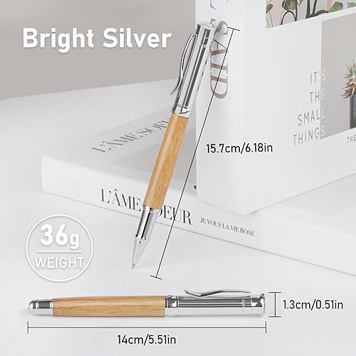 Miniatura 6 de WEMATE Juego de bolígrafos de madera, 2 repuestos de tinta adicionales (1 negro y 1 azul), bolígrafo de escritura elegante, bonito regalo de oficina