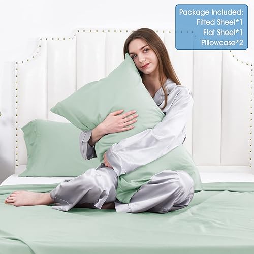 Miniatura 4 de David's Home Juego de sábanas refrescantes de 100 % rayón derivado de bambú, sedosas, suaves, transpirables para personas que duermen con calor,